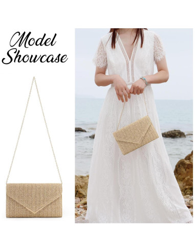 Bolso de Paja GOKTOW Clutch Natural Tejido para Mujeres 27x16cm