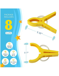 Pinzas de Toalla de Playa Danmu Multicolor 8 Piezas 10.4 cm 2