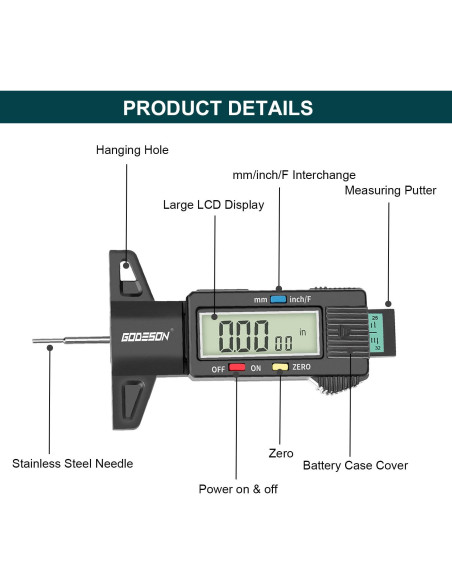 Medidor de Profundidad de Banda de Rodadura GODESON Digital