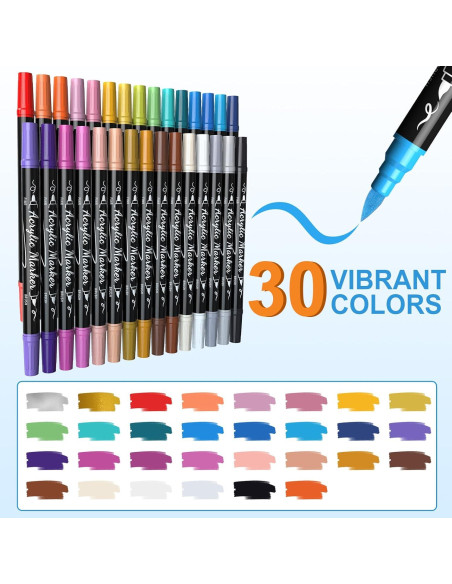 Set de 30 Marcadores de Pintura Acrílica TOSHARE - Punta Doble Set de 30 Marcadores de Pintura Acrílica TOSHARE - Punta Doble