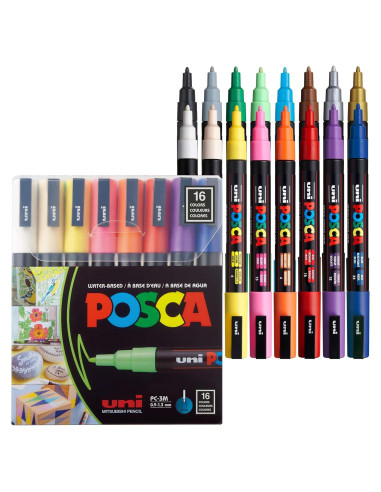 Juego de Marcadores Acrílicos Uni Posca PXPC3M16A, Fino, 16 Piezas