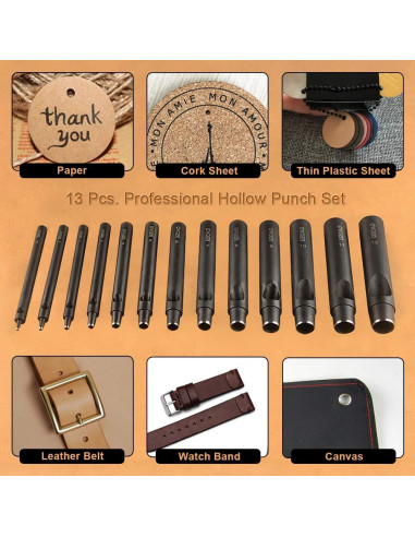 Juego de Punch de Agujeros de Cuero OWDEN 13 Piezas 1-12mm