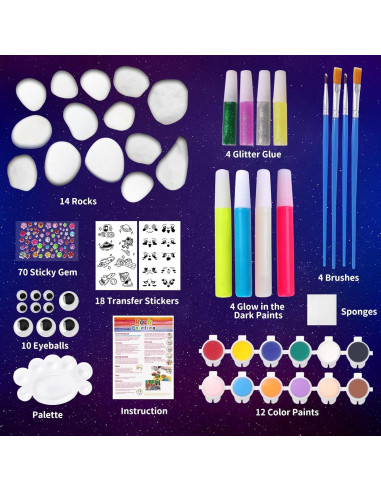 Kit de Pintura de Rocas MindPal MP0014 - 14 Piedras Brillantes