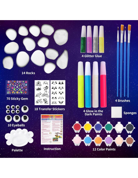 Kit de Pintura de Rocas MindPal MP0014 - 14 Piedras Brillantes Kit de Pintura de Rocas MindPal MP0014 - 14 Piedras Brillantes