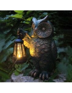 Estatua de Jardín Búho Solar GUANFU 25cm Resina Resistente 2