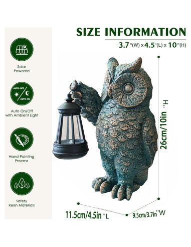 Estatua de Jardín Búho Solar GUANFU 25cm Resina Resistente
