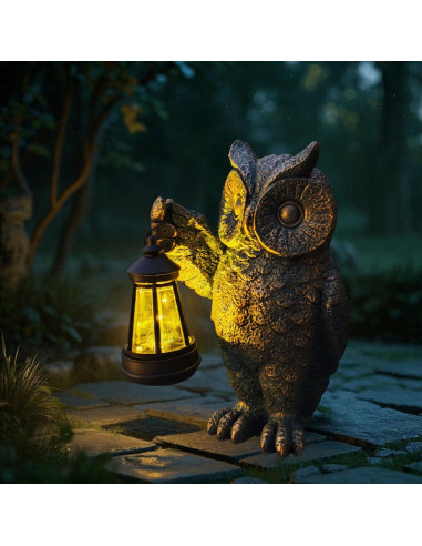 Estatua de Jardín Búho Solar GUANFU 25cm Resina Resistente