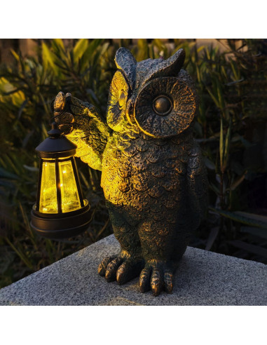 Estatua de Jardín Búho Solar GUANFU 25cm Resina Resistente