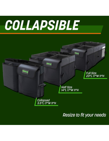 Organizador de Maletero DRIVE Auto - Colapsable y Duradero - Negro