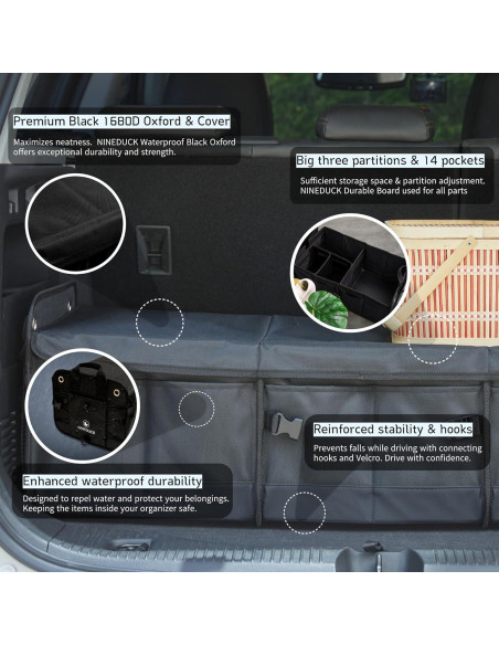 Organizador de Maletero NINEDUCK 114L Negro Oxford Impermeable
