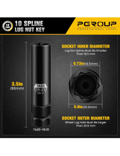 Llave de Tuerca 10 Splines pgroup TA20-19/21 Doble Hexágono 19mm 21mm 2