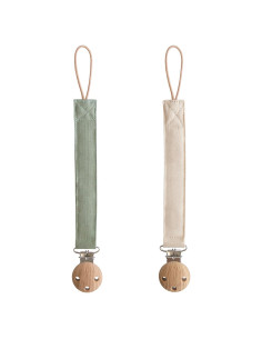 Clip de Chupete de Lino Mushie - Paquete de 2 Oliva/Sand