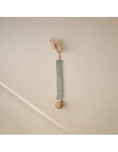 Clip de Chupete de Lino Mushie - Paquete de 2 Oliva/Sand