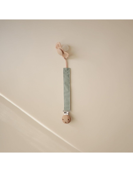 Clip de Chupete de Lino Mushie - Paquete de 2 Oliva/Sand