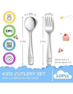 Juego de Cubiertos para Niños AUOIKK 10 Piezas Acero Inoxidable 2