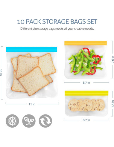 Bolsas de Almacenamiento Reutilizables Koolstuffs 10 Piezas Silicona