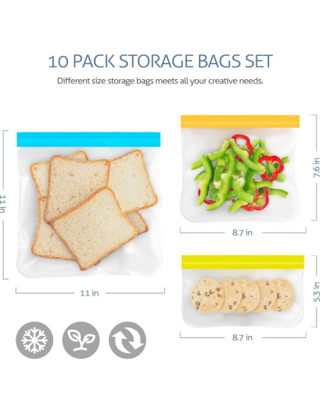 Bolsas de Almacenamiento Reutilizables Koolstuffs 10 Piezas Silicona
