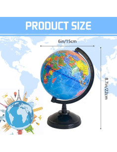 Globo Terráqueo Geográfico 15 cm Rrshnsgv con Soporte 2
