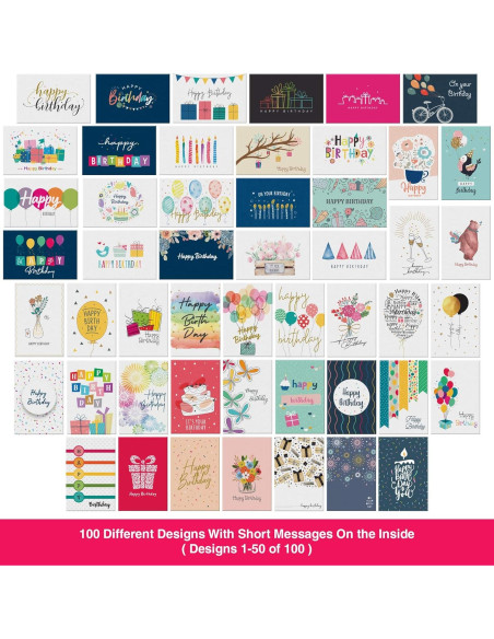 Dessie 100 Tarjetas de Cumpleaños Únicas con Sobres y Sellos