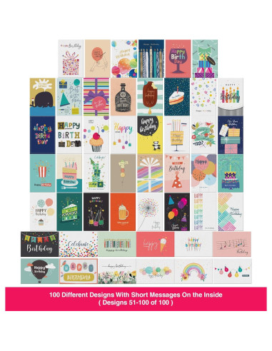 Dessie 100 Tarjetas de Cumpleaños Únicas con Sobres y Sellos