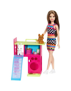 Muñeca Barbie Mattel con Mascotas y Estación de Cuidado 2
