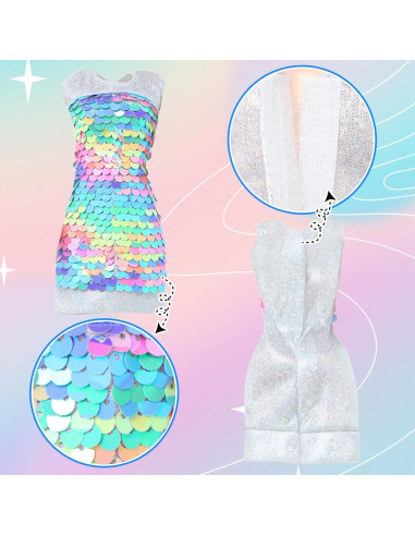 Conjunto de Ropa de Muñeca BLIJOLA 5 Vestidos Lentejuelas 29 cm