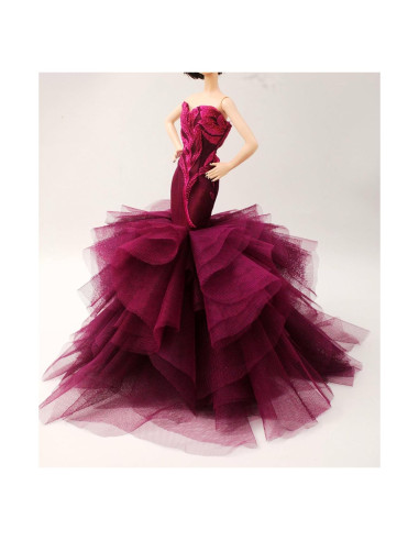 Vestido de Novia de Muñeca Cora Gu Color Ciruela Hecho a Mano