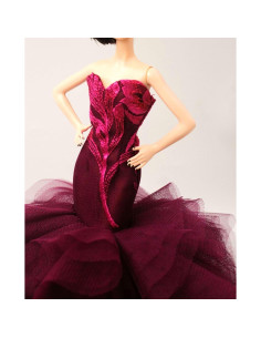 Vestido de Novia de Muñeca Cora Gu Color Ciruela Hecho a Mano 2