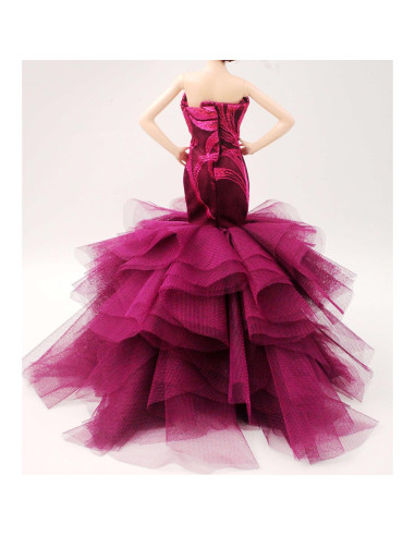 Vestido de Novia de Muñeca Cora Gu Color Ciruela Hecho a Mano