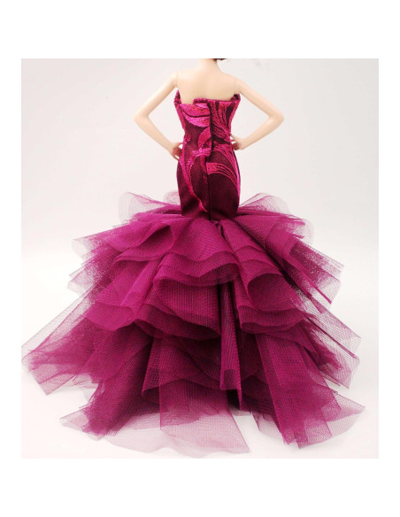 Vestido de Novia de Muñeca Cora Gu Color Ciruela Hecho a Mano