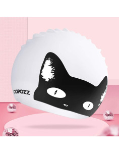 Gorra de Natación Silicona COPOZZ Unisex Gato Negro 12+ Años 2