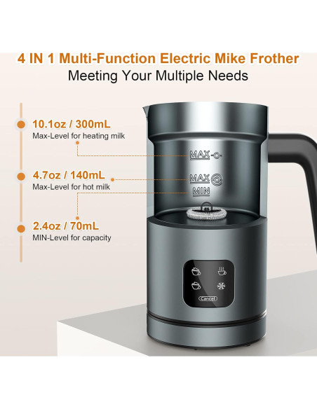 Espumador de Leche Eléctrico BIZEWO AROMA-F2 300ml Acero Inoxidable