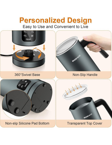 Espumador de Leche Eléctrico BIZEWO AROMA-F2 300ml Acero Inoxidable