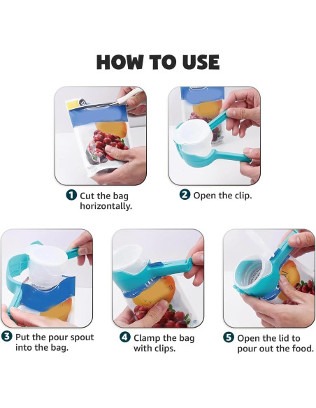 4 Clips de Sellado con Boquilla 365Home para Alimentos - Blanco