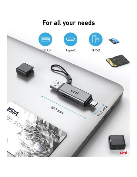 Lector de Tarjeta SD uni USB C y Micro SD 2 en 1 Alta Velocidad