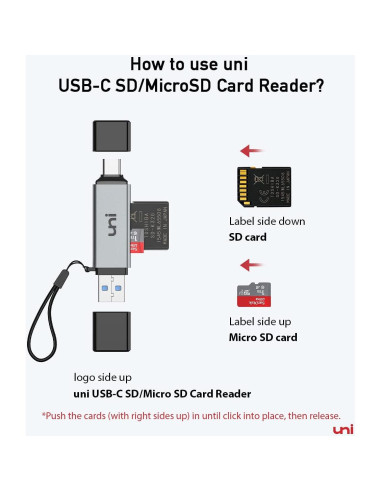 Lector de Tarjeta SD uni USB C y Micro SD 2 en 1 Alta Velocidad