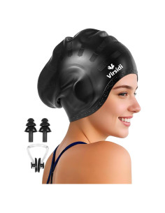 Gorro de Natación VIRSIDI Silicona Negro para Cabello Largo