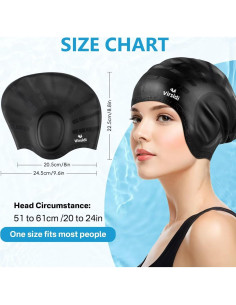 Gorro de Natación VIRSIDI Silicona Negro para Cabello Largo 2