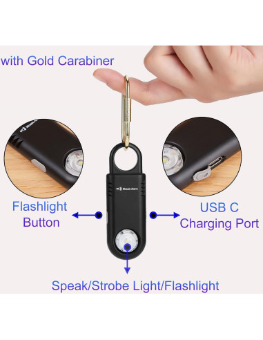 Alarma Personal de Seguridad Mosaic 135dB Recargable con Luz