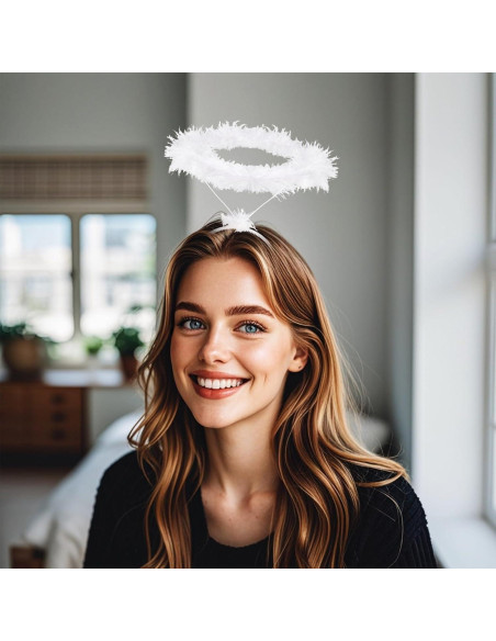 Diadema Halo de Ángel SUMERSHA con Plumas - Fiesta Halloween