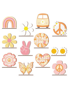 Centros de Mesa Groovy Pinkunn - 12 Piezas Madera Retro 10 cm