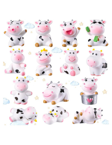 14 Figuras de Vaca Miniatura Blulu para Decoración de Pasteles