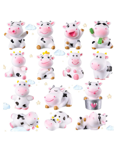 14 Figuras de Vaca Miniatura Blulu para Decoración de Pasteles