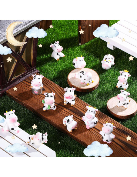 14 Figuras de Vaca Miniatura Blulu para Decoración de Pasteles