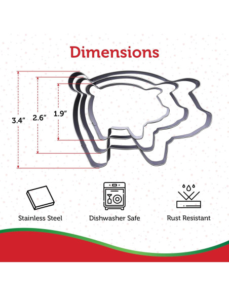 Juego de Cortadores de Galletas Cerdo Sweet Cookie Crumbs - Acero Inoxidable - 3 Piezas