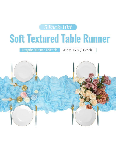 5 Cubre Mesa de Gasa Azul Bebé 120x35 cm LOKUME Decoración