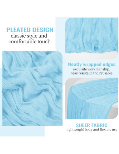 5 Cubre Mesa de Gasa Azul Bebé 120x35 cm LOKUME Decoración