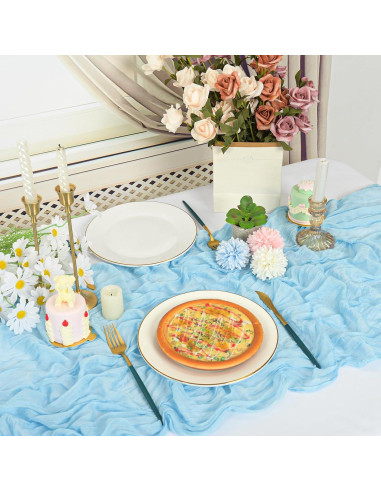 5 Cubre Mesa de Gasa Azul Bebé 120x35 cm LOKUME Decoración