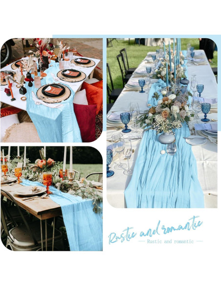 5 Cubre Mesa de Gasa Azul Bebé 120x35 cm LOKUME Decoración