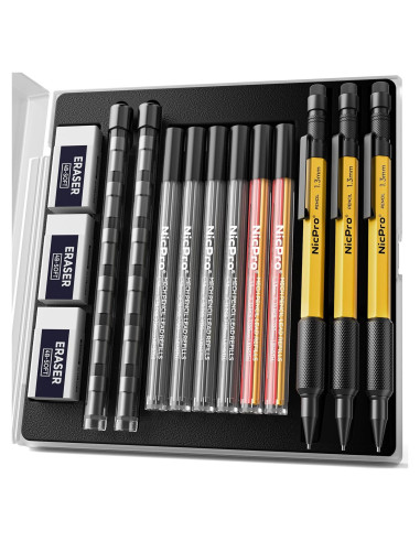 Conjunto de Lápices Mecánicos Nicpro 3 PCS 1.3 mm con 72 Recargas